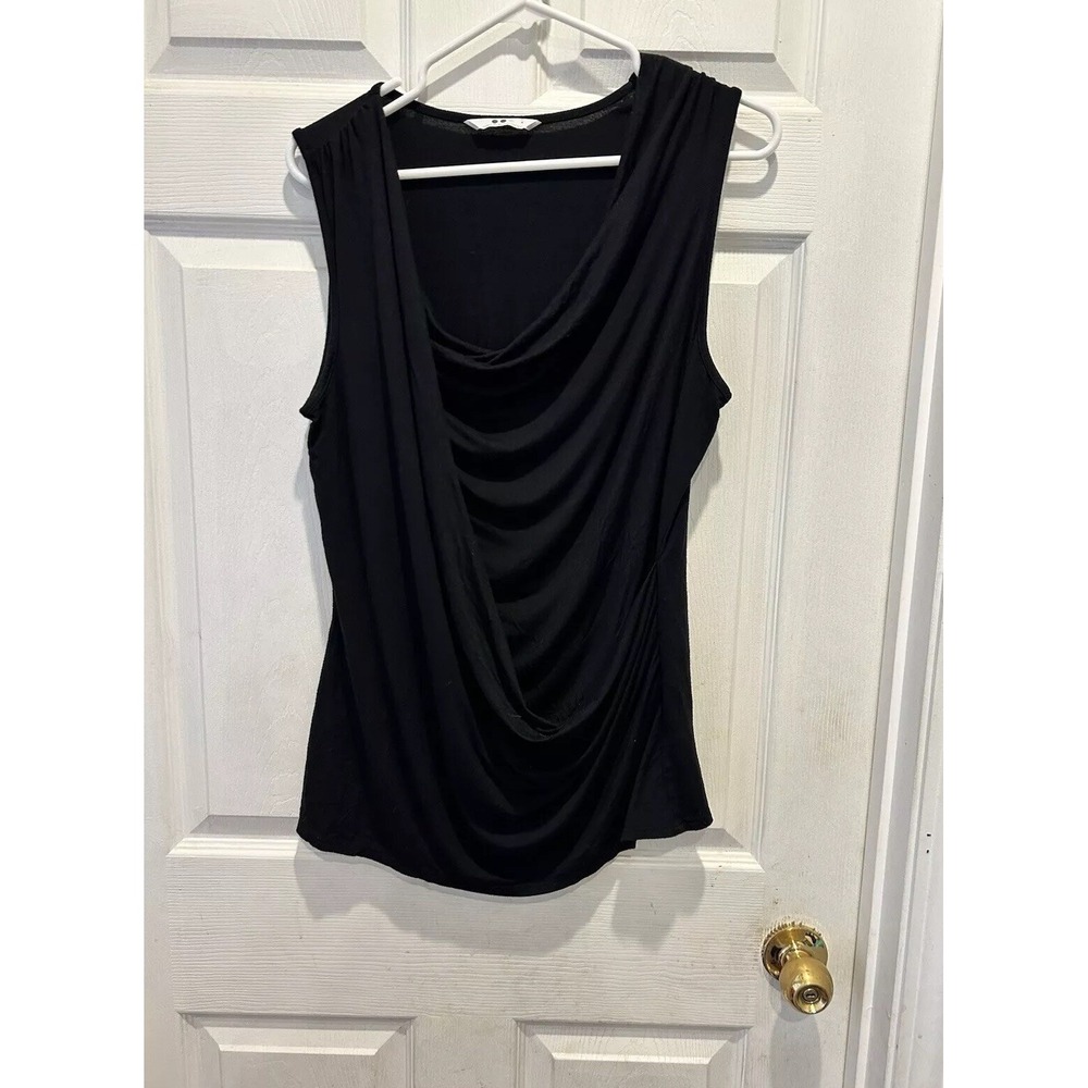 VTG Three Dots Black Cowl Neck Sleeveless Draped Tank Top Large Made in‎ USA